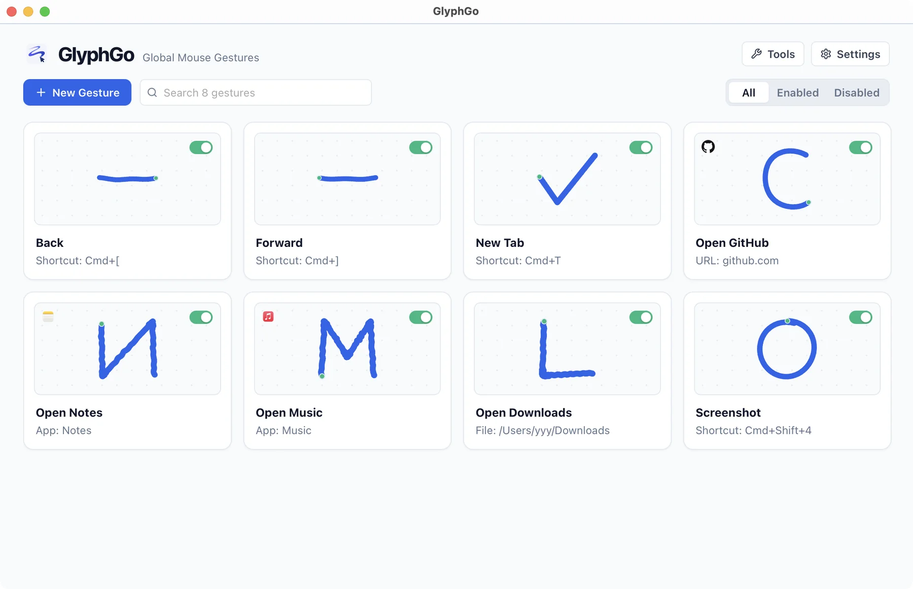 GlyphGo — Actual application interface